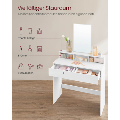 Artikelbild 8 für VASAGLE Schminktisch rechteckig Melamin, Spanplatte weiß 40,0 x 40,0 x 140,0 cm, 1 St., Artikelnummer 439186