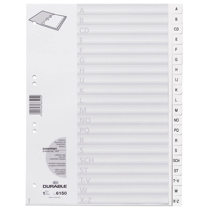 Artikelbild für DURABLE Ordnerregister DIN A4 Vollformat A-Z weiß 20-teilig, 1 Satz, Artikelnummer 433342