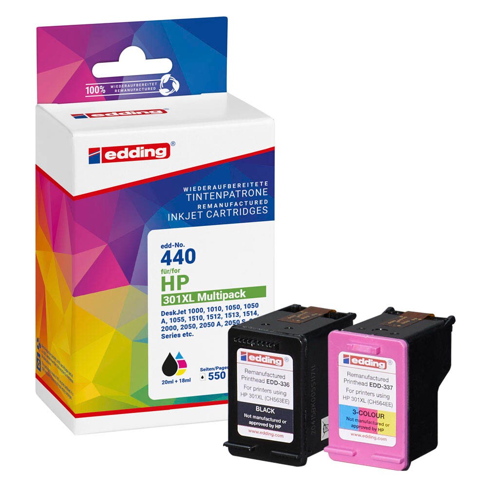 Edding Druckerpatrone Schwarz – Kompatibel Mit HP 301XL (CH563EE), XL-Version, Hochwertig