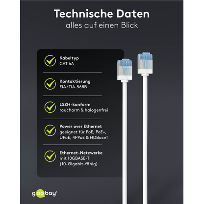Artikelbild 6 für goobay RJ-45 Netzwerkkabel 7,5 m weiß bis zu 10,00 Gbit/Sek. bis zu 500 MHz, 1 St., Artikelnummer 557649