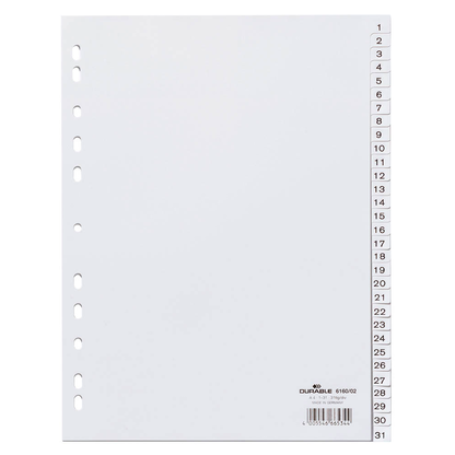 Artikelbild 2 für DURABLE Ordnerregister DIN A4 Vollformat 1-31 weiß 31-teilig, 1 Satz, Artikelnummer 433375