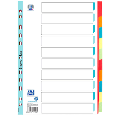 Artikelbild für OXFORD Ordnerregister DIN A4 Vollformat blanko rot, orange, blau, gelb, grün 10-teilig, 1 Satz, Artikelnummer 122820