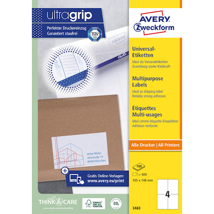 Artikelbild 2 für AVERY Zweckform Etiketten 3483 weiß 105,0 x 148,0 mm, 100 Blatt, Artikelnummer 647636