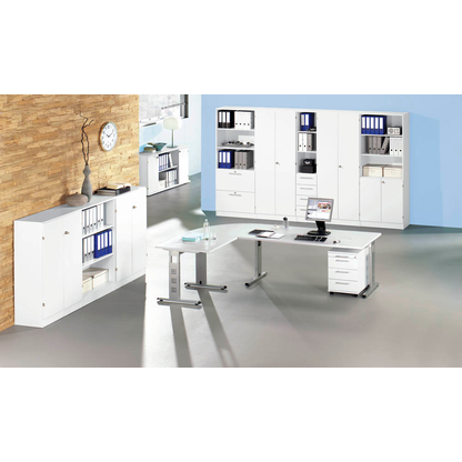 Artikelbild 5 für HAMMERBACHER Gradeo Standcontainer weiß 4 Auszüge Kunststoff-Relinggriff silber 42,8 x 80,0 x 72,0 - 76,0 cm, Artikelnummer 387050