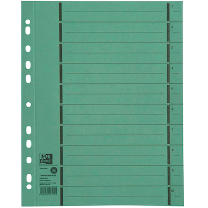 Artikelbild für OXFORD Trennblätter DIN A4 1-10 grün, 250 g/qm, 100 St., Artikelnummer 432864