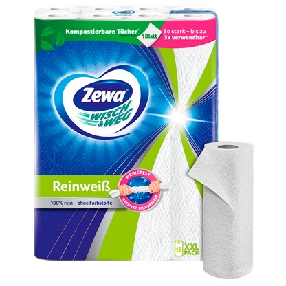 Artikelbild für Zewa Küchenrollen WISCH&WEG Reinweiss 2-lagig, 16 Rollen, Artikelnummer 545931