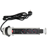 Artikelbild 1 für HAMMERBACHER 3-fach Tischsteckdose 2,0 m schwarz mit USB-Buchse, Artikelnummer 743134