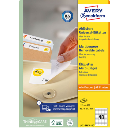Artikelbild 2 für AVERY Zweckform Etiketten L4736REV-100 weiß 45,7 x 21,2 mm, 100 Blatt, Artikelnummer 644294