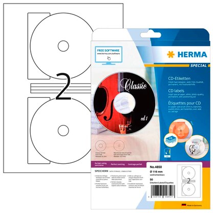 Artikelbild für HERMA CD-Etiketten 4850 weiß, 50 Etiketten , Artikelnummer 781854