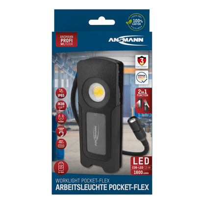 Artikelbild 17 für ANSMANN WL1500R Pocket Flex LED Handleuchte schwarz 17,1 cm, Lichtfarbe Hauptlicht 6000K und Zusatzlicht, 1 St., Artikelnummer 173959