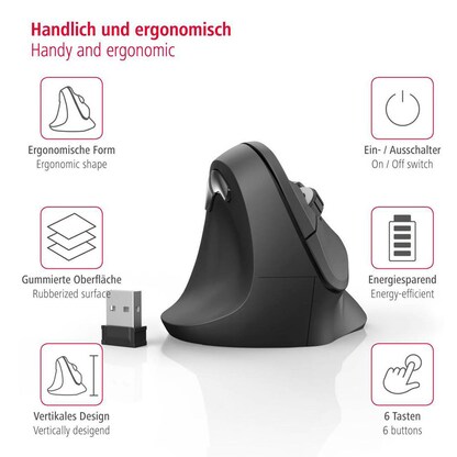 Artikelbild 8 für hama EMW-500L Maus ergonomisch kabellos schwarz, Artikelnummer 101331