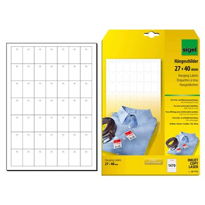 Artikelbild für SIGEL Hängeetiketten weiß 27,0 x 40,0 mm blanko, 1.470 St., Artikelnummer 489328
