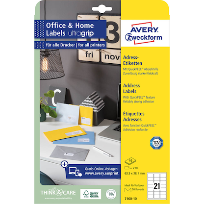 Artikelbild 2 für AVERY Zweckform Adressetiketten 7160-10 weiß 63,5 x 38,1 mm, 10 Blatt, Artikelnummer 296733