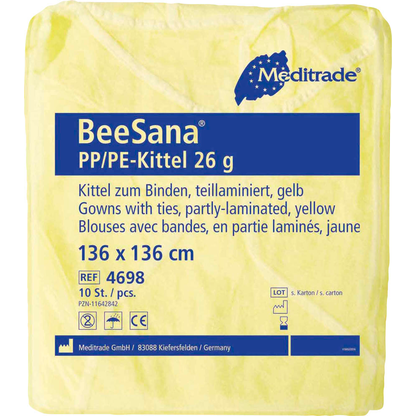 Artikelbild 2 für Meditrade® unisex Schutzkittel BeeSana® PP/PE gelb Einheitsgröße 10 St., Artikelnummer 565026