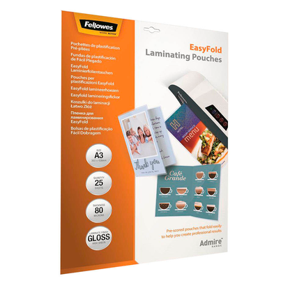 Artikelbild 2 für Fellowes Admire Easy Fold Laminierfolien glänzend für A3 80 micron, 25 St., Artikelnummer 452096