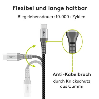 Artikelbild 6 für goobay USB 2.0 A/USB C Kabel 2,0 m schwarz, grau, 1 St., Artikelnummer 651731