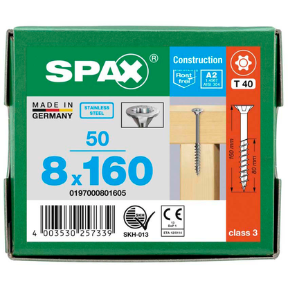 Artikelbild 8 für SPAX® Universalschrauben T40 Senkkopf Edelstahl A2 0197000801605 8 mm x 160 mm, 50 St., Artikelnummer 398287