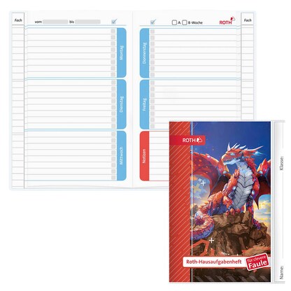 Artikelbild für ROTH Hausaufgabenheft Robo Drache für clevere Faule liniert DIN A5 ohne Rand, 104 Blatt, 1 St., Artikelnummer 580609