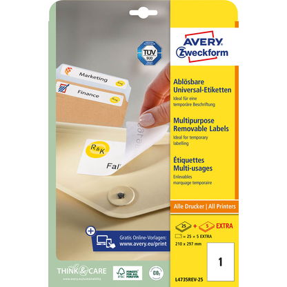 Artikelbild 2 für AVERY Zweckform Etiketten L4735REV-25 weiß 210,0 x 297,0 mm, 30 Blatt, Artikelnummer 345702