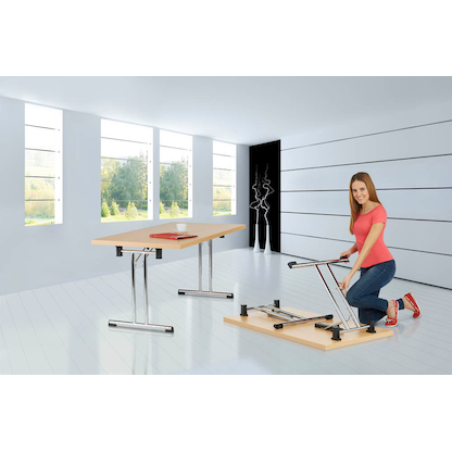 Artikelbild 4 für HAMMERBACHER Mehrzwecktisch buche rechteckig, Rundrohr chrom, 138,0 x 69,0 x 73,5 cm, Artikelnummer 852954