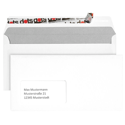 Artikelbild für dots Briefumschläge DIN lang mit Fenster weiß haftklebend 250 St., Artikelnummer 118091