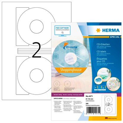 Artikelbild für HERMA CD-Etiketten 4471 weiß, 200 Etiketten , Artikelnummer 710038