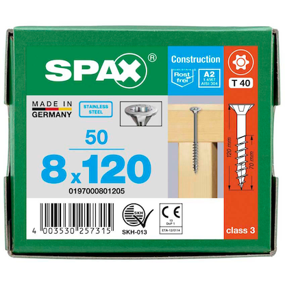 Artikelbild 8 für SPAX® Universalschrauben T40 Senkkopf Edelstahl A2 0197000801205 8 mm x 120 mm, 50 St., Artikelnummer 398218