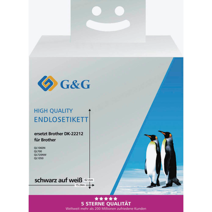 Artikelbild 3 für G&G Etikettenrollen für Etikettendrucker ersetzt brother DK-22212 weiß, 62,0 mm x 15,24 m, 1 x, Artikelnummer 665519