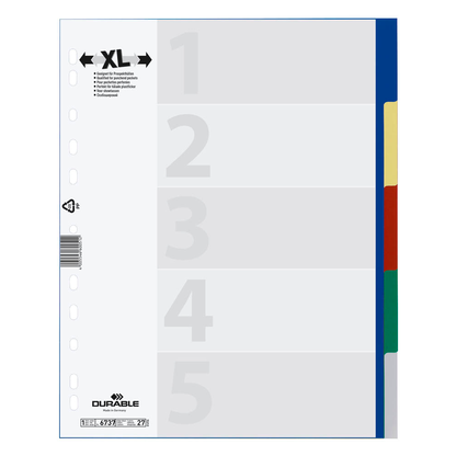 Artikelbild für DURABLE Ordnerregister DIN A4 Vollformat, Überbreite blanko blau, gelb, rot, grün, grau 5-teilig, 1 Satz, Artikelnummer 432906