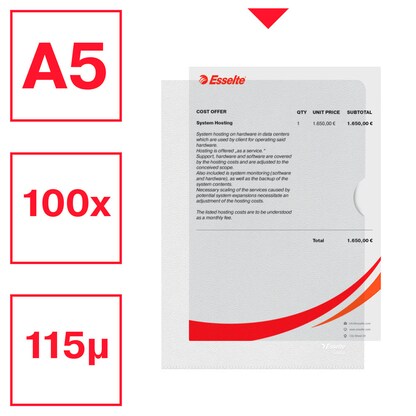 Artikelbild 3 für Esselte Sichthüllen Standard Plus 54850 DIN A5 transparent genarbt 0,12 mm, 100 St., Artikelnummer 654184