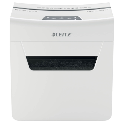 Artikelbild 3 für LEITZ IQ 3M Protect Premium Aktenvernichter mit Partikelschnitt P-5, 2 x 15 mm, bis 3 Blatt, weiß, Artikelnummer 436432
