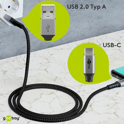 Artikelbild 4 für goobay USB 2.0 A/USB C Kabel 2,0 m schwarz, grau, 1 St., Artikelnummer 651731