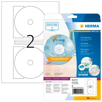 Artikelbild für HERMA CD-Etiketten 5115 weiß, 50 Etiketten , Artikelnummer 244467