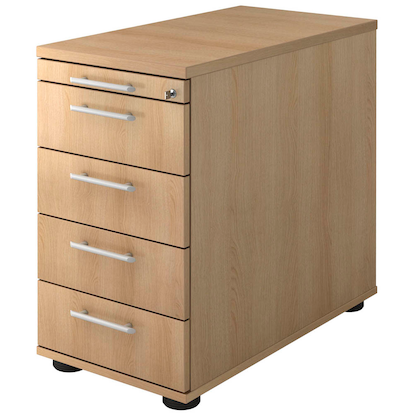 Artikelbild für HAMMERBACHER Solid Standcontainer eiche 5 Auszüge Kunststoff-Relinggriff silber 42,8 x 80,0 x 72,0 - 76,0 cm, Artikelnummer 593386