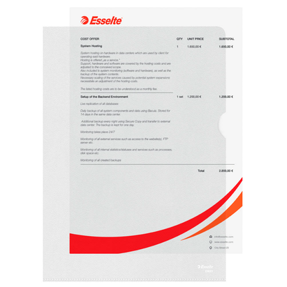 Artikelbild 7 für Esselte Sichthüllen 23823 DIN A4 transparent genarbt 0,12 mm, 100 St., Artikelnummer 864363