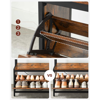 Artikelbild 4 für VASAGLE Garderobenbank mit Haken HSR405B01 weiß, eiche Metall 85,0 cm, Artikelnummer 759627