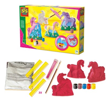 Artikelbild für SES Creative® Gipsgießen-Set Glitzer Pferde auf Wiese mehrfarbig, Artikelnummer 110617