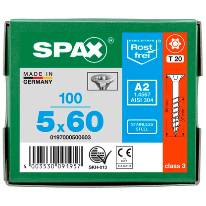 Artikelbild 8 für SPAX® Universalschrauben T20 Senkkopf Edelstahl A2 0197000500603 5 mm x 60 mm, 100 St., Artikelnummer 394819