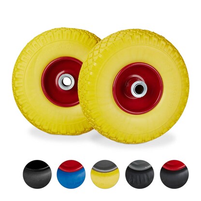Artikelbild für relaxdays Sackkarrenräder luftbereift gelb, rot Stahl Felgen, Achse 2,0 cm, Artikelnummer 452344