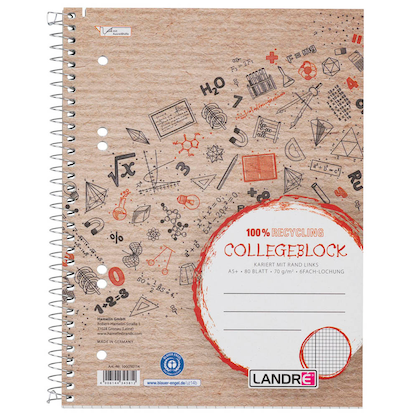 Artikelbild 3 für LANDRÉ® Collegeblock Recycling Kleinformat kariert DIN A5 Innenrand, 1 St., Artikelnummer 703452