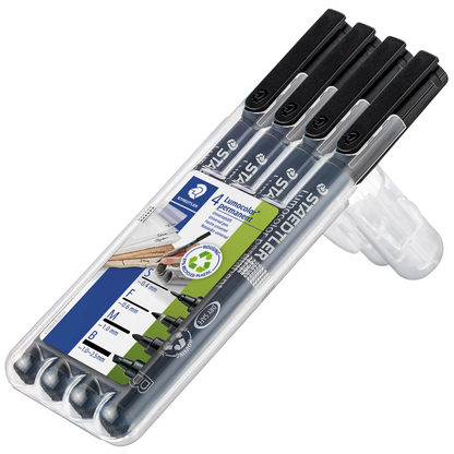 Artikelbild für STAEDTLER Lumocolor Folienstifte schwarz 0,4 + 0,6 + 1,0 + 2,5 mm permanent, 4 St., Artikelnummer 455279