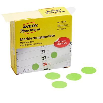 Artikelbild für AVERY Zweckform Klebepunkte 3855 grün Ø 19,0 mm, 250 St., Artikelnummer 416192