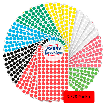 Artikelbild für AVERY Zweckform Klebepunkte 59994 farbsortiert Ø 8,0 mm, 3.328 St., Artikelnummer 191423
