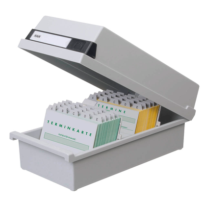 Artikelbild für HAN Karteikasten DIN A4 für 1.300 Karteikarten grau mit Deckel, Artikelnummer 787283