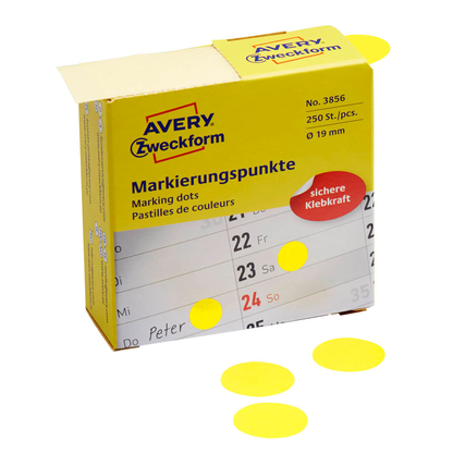 Artikelbild für AVERY Zweckform Klebepunkte 3856 gelb Ø 19,0 mm, 250 St., Artikelnummer 416300