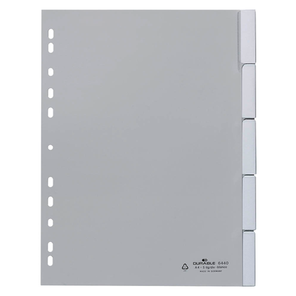 Artikelbild 3 für DURABLE Ordnerregister DIN A4 Vollformat 1-5 grau 5-teilig mit Wechseltaben, 1 Satz, Artikelnummer 147223