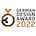 German Design Award 2022, Logo mit gold-schwarzem Symbol und Schriftzug.
