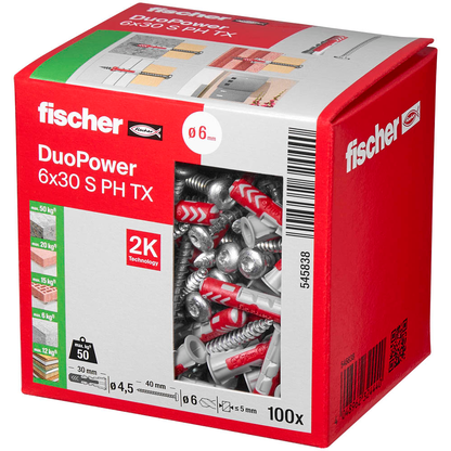Artikelbild 6 für fischer DuoPower 6x30 S PH TX 545838 Dübel mit Schrauben Ø 6 mm x 30 mm, 100 St., Artikelnummer 480156