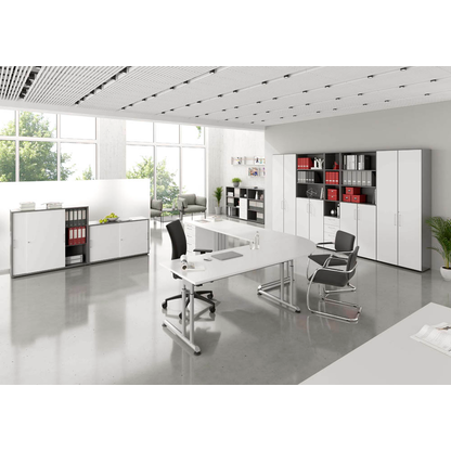 Artikelbild 4 für HAMMERBACHER Anbautisch höhenverstellbar Popular weiß, silber Tropfenform 103,0 x 80,0 x 68,0 - 76,0 cm, Artikelnummer 151179