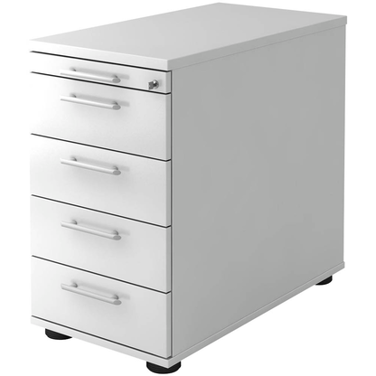 Artikelbild für HAMMERBACHER Solid Standcontainer weiß 5 Auszüge Kunststoff-Relinggriff silber 42,8 x 80,0 x 72,0 - 76,0 cm, Artikelnummer 377806